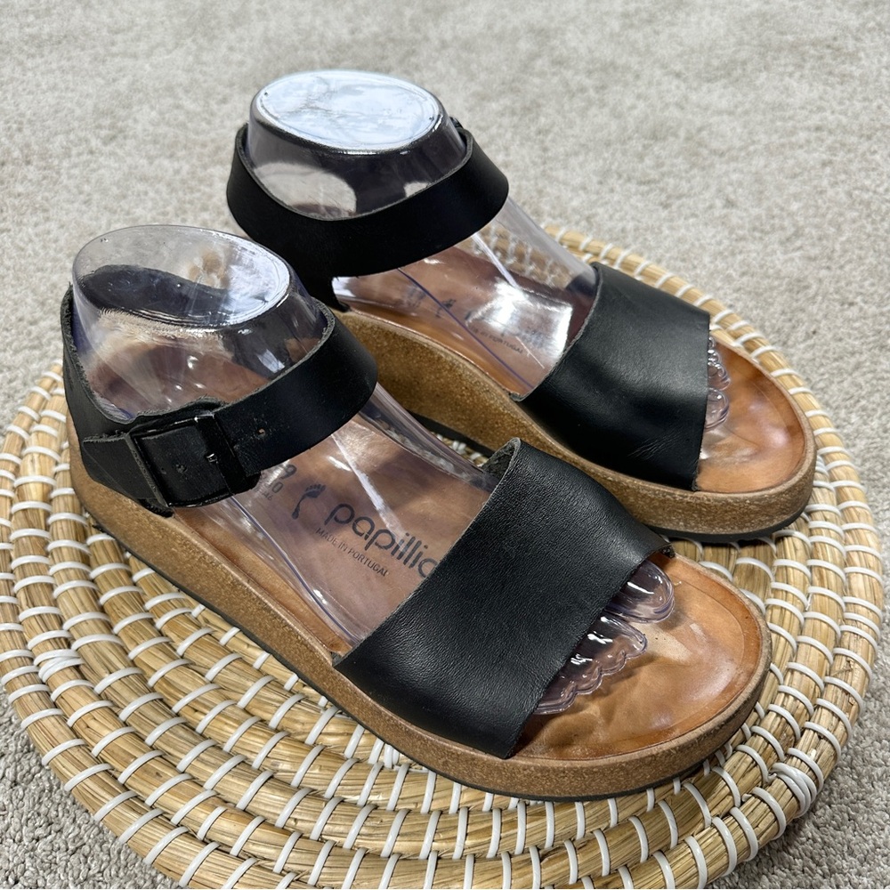 Papillio Black Leather Platform Sandals